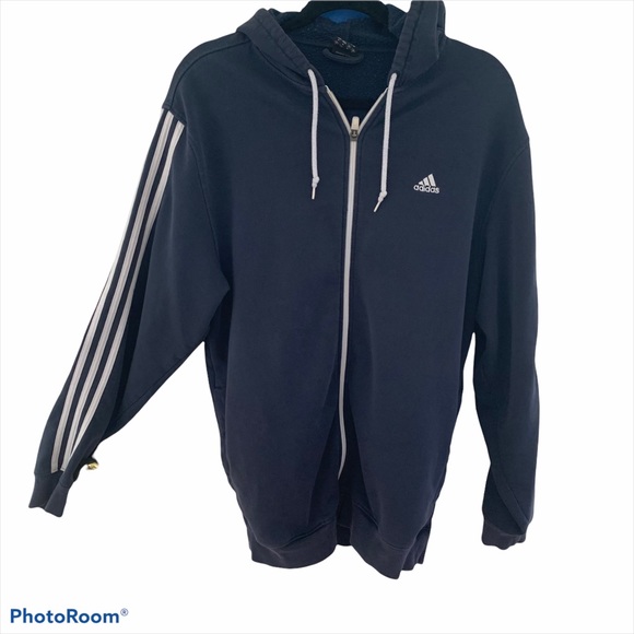 AdIdas Navy Blue and White Stripe Hoodie size Med - Picture 9 of 9